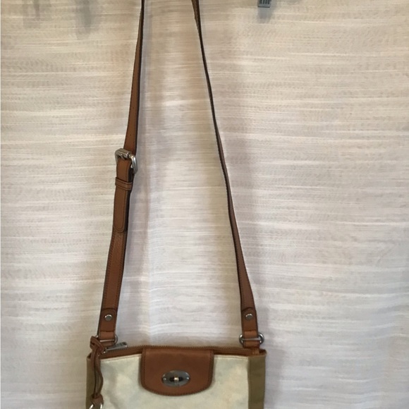 Fossil Handbags - BEAUTIFUL FOSSIL BROWN AND CREAM LEATHER CROSSBODY BAG